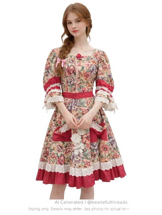 Handmade Dresses & Skirts - Floral Prairie 2 Piece Set M Cottagecore Romantic Fairycore Vintage Style